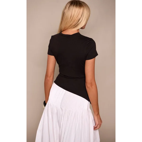 Noir T-shirt En Coton Avec Détail Drapé À La Taille