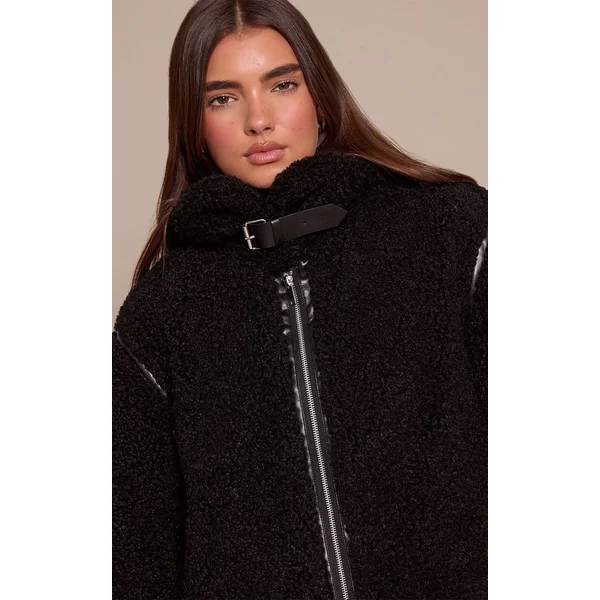 Noir Veste Aviateur Noire À Empiècements En Synthétique