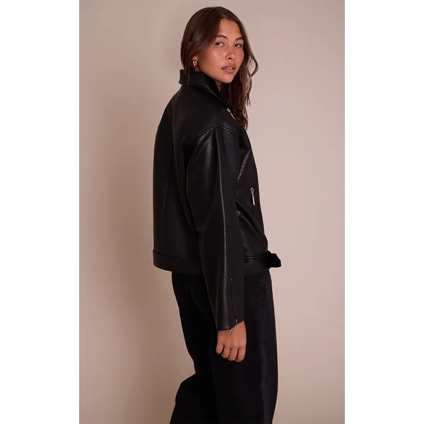 Noir Veste Style Motard Oversize En Synthétiquecuir