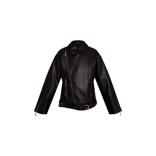 Noir Veste Style Motard Oversize En Synthétiquecuir