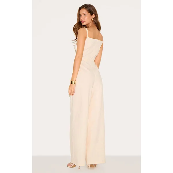 Non Coloré Combinaison-pantalon En Mélange De Lin À Encolure Droite Avec Détails De Perles