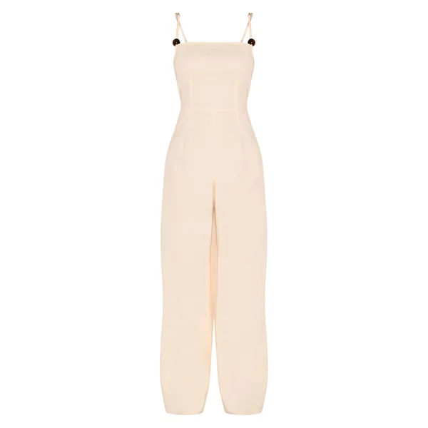 Non Coloré Combinaison-pantalon En Mélange De Lin À Encolure Droite Avec Détails De Perles