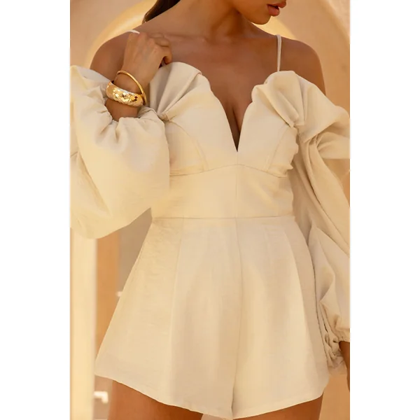 Normani | Combishort crème à encolure plongeante avec volants