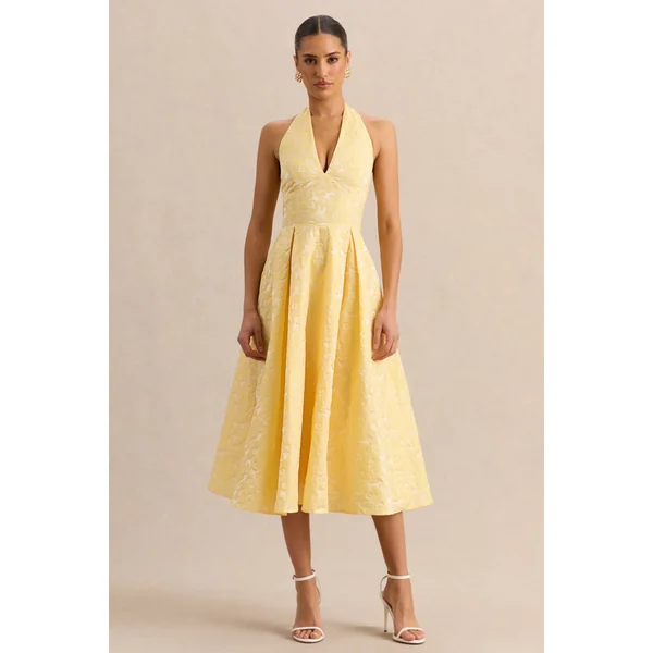 Nyomi | Robe mi-longue en satin citron à encolure dos nu