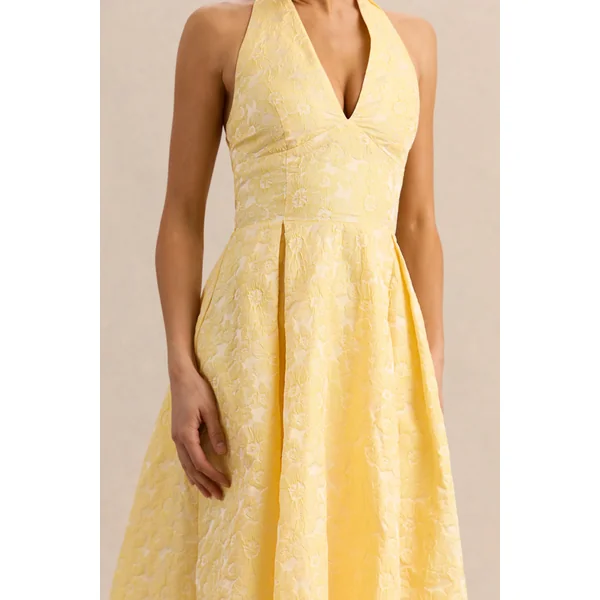 Nyomi | Robe mi-longue en satin citron à encolure dos nu