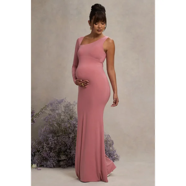Oh Baby | Robe longue de maternite blush une epaule
