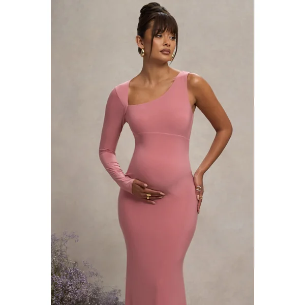Oh Baby | Robe longue de maternite blush une epaule