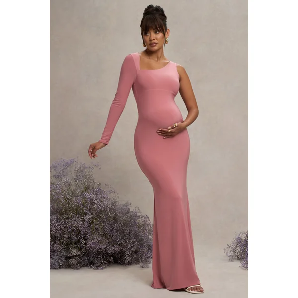 Oh Baby | Robe longue de maternite blush une epaule