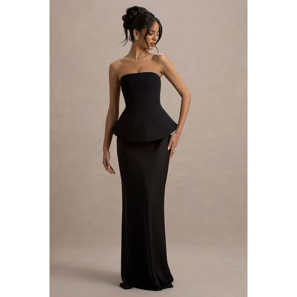 Ohio | Robe longue noire corset sans bretelles