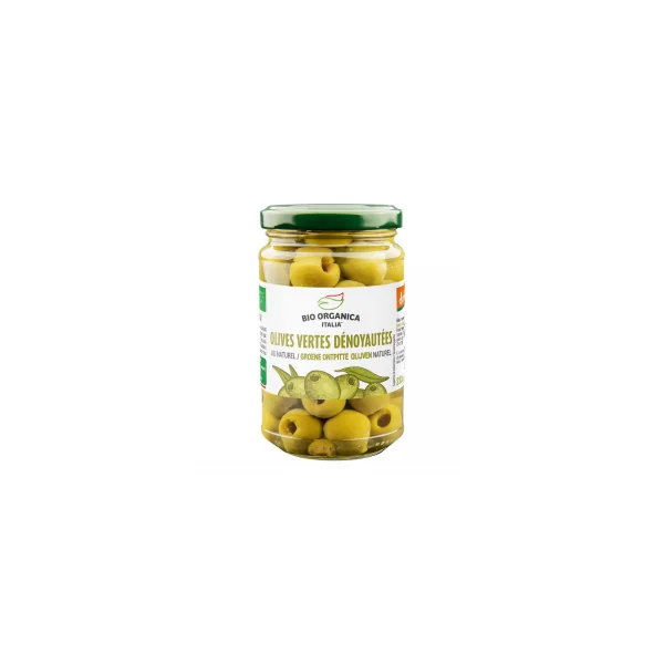 Olives vertes dénoyautées bio au naturel - 280g