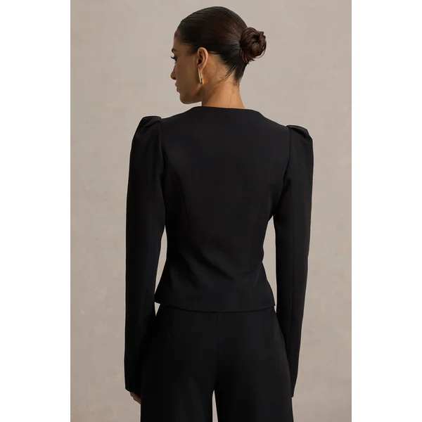 Olympia | Haut Ajusté Noir à Décolleté en Cœur