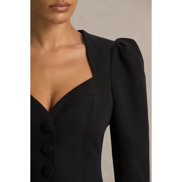 Olympia | Haut Ajusté Noir à Décolleté en Cœur