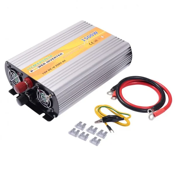 Onduleur Portable Convertisseur USB 5V 500MA Fréq: 50HZ Puissance Nominale 1500W Crête 3000W Entrée 12V Sortie 220V, Noir