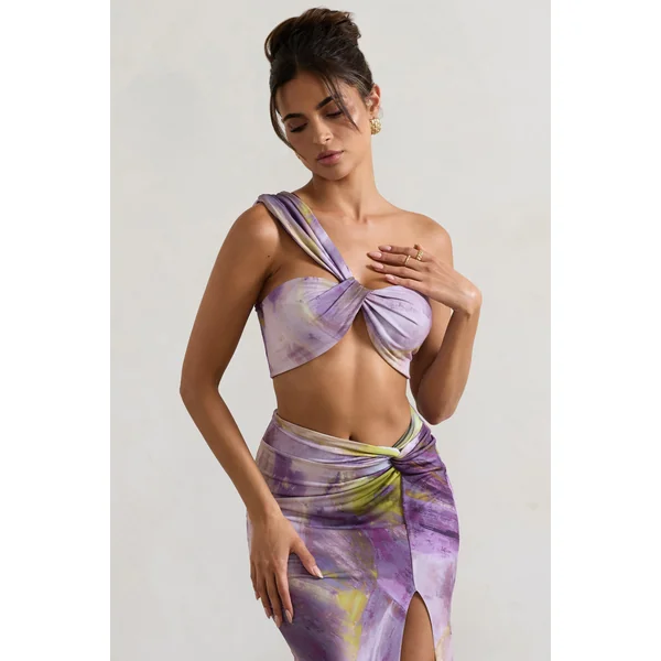 Open Heart | Brassiere à imprimé lilas a une epaule et nœud