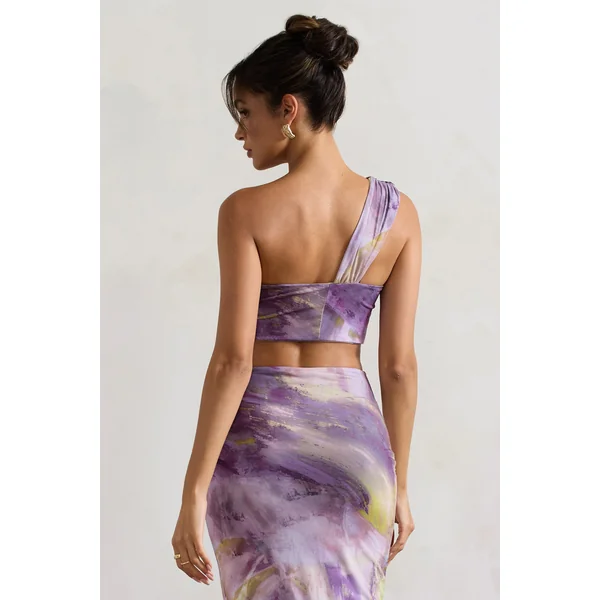 Open Heart | Brassiere à imprimé lilas a une epaule et nœud