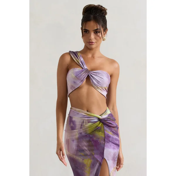 Open Heart | Brassiere à imprimé lilas a une epaule et nœud