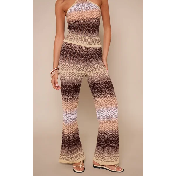 Orange Pantalon Large En Maille Chevron Avec Cordon De Serrage