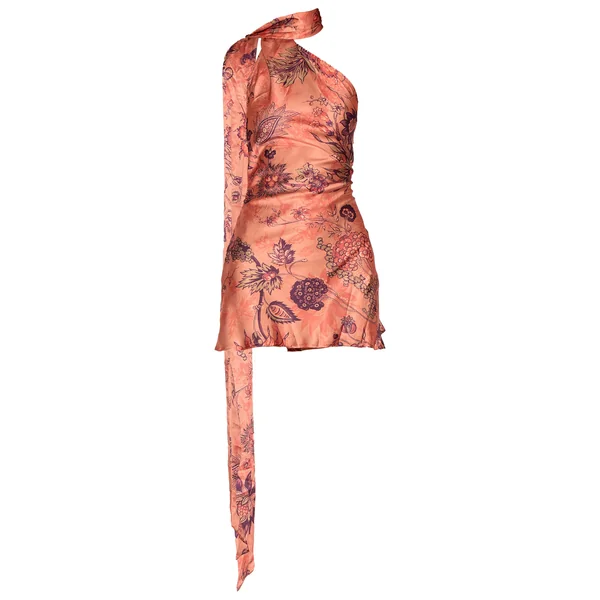 Orange Robe Moulante À Détail Foulard En Satin Imprimé Fleuri