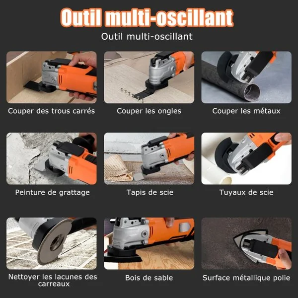 Outil Multifonction Oscillant 300W avec 15 Accessoires 6 Vitesses Variables