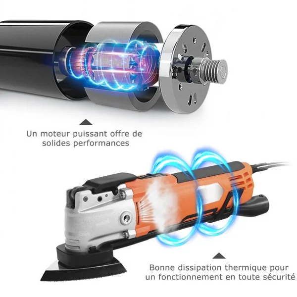 Outil Multifonction Oscillant 300W avec 15 Accessoires 6 Vitesses Variables