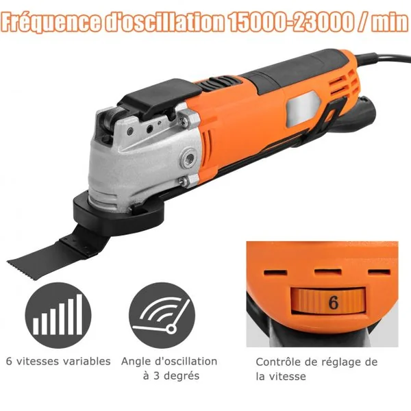 Outil Multifonction Oscillant 300W avec 15 Accessoires 6 Vitesses Variables