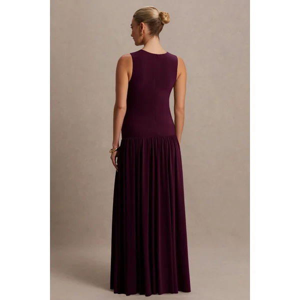 Outline | Robe longue de grossesse bordeaux à col montant avec jupe drapée