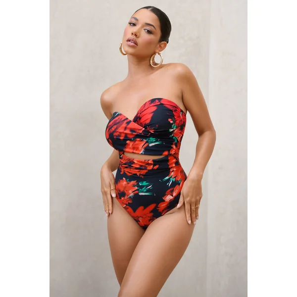 Oyster | Maillot de bain bardot croisé à imprimés multiples