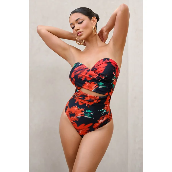 Oyster | Maillot de bain bardot croisé à imprimés multiples