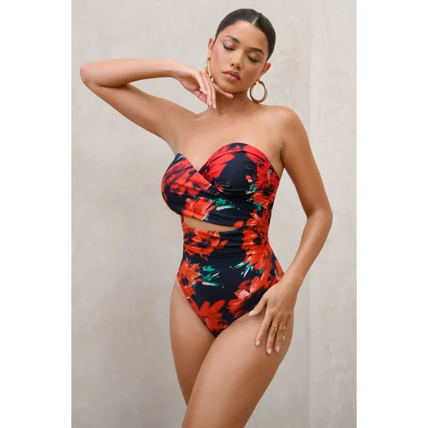 Oyster | Maillot de bain bardot croisé à imprimés multiples