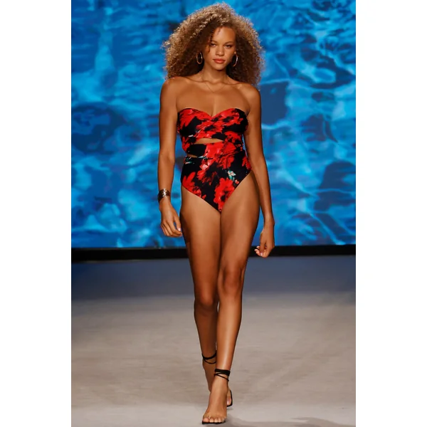 Oyster | Maillot de bain bardot croisé à imprimés multiples
