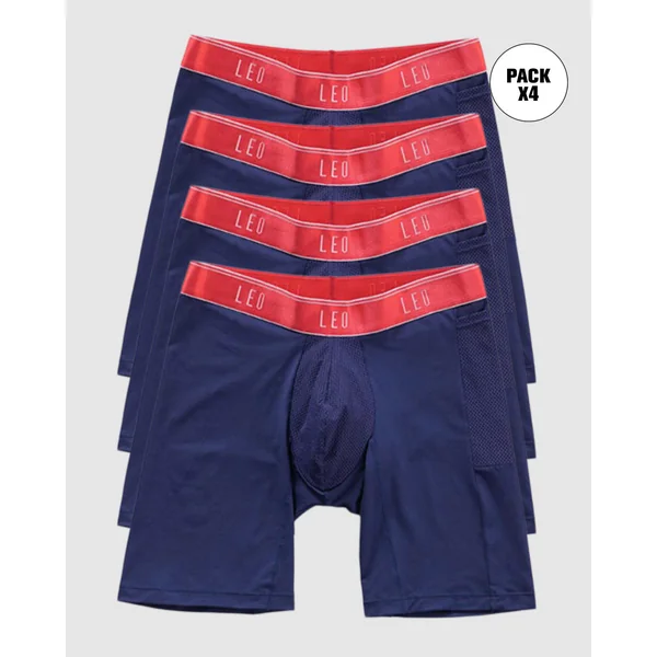 Pack de 4 boxers de sport longs avec poche latérale en microfibre