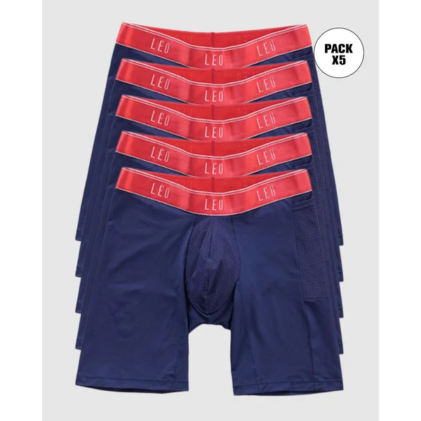 Pack de 5 boxers de sport longs avec poche latérale en microfibre