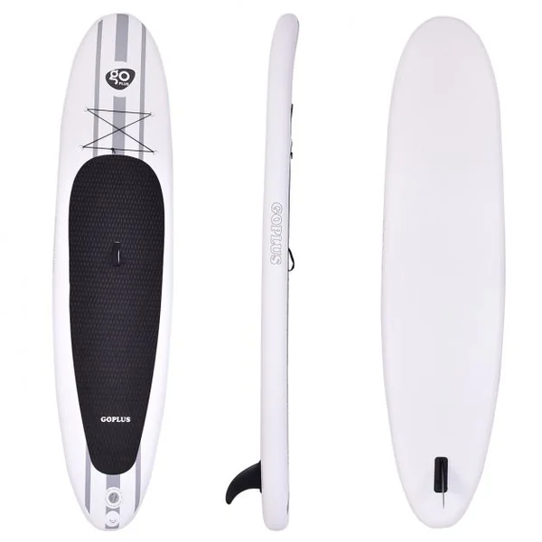 Paddle Gonflable Debout pour Adulte avec Pagaie et Accessoires Tapis Antidérapant en EVA, 335x76x15cm, Blanc Noir Gris