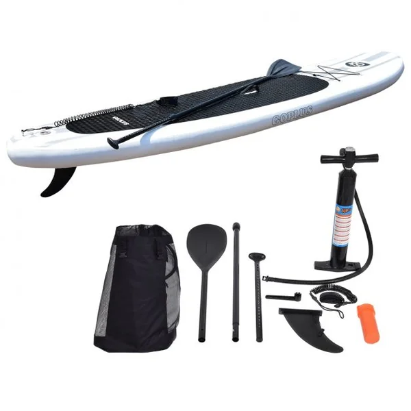Paddle Gonflable Debout pour Adulte avec Pagaie et Accessoires Tapis Antidérapant en EVA, 335x76x15cm, Blanc Noir Gris