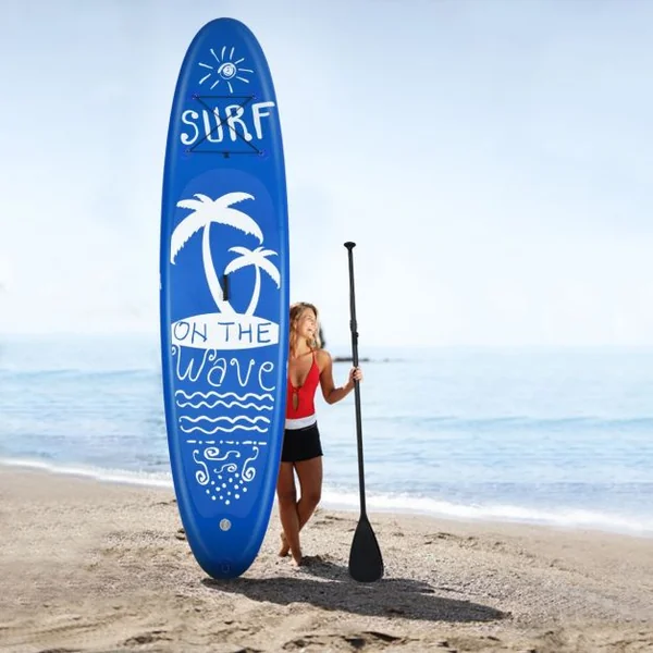 Paddle Gonflable Stand Up Sac de Transport Pagaie Réglable Aileron Inférieur Pompe à Main Sup en PVC 335x76x15cm Bleu