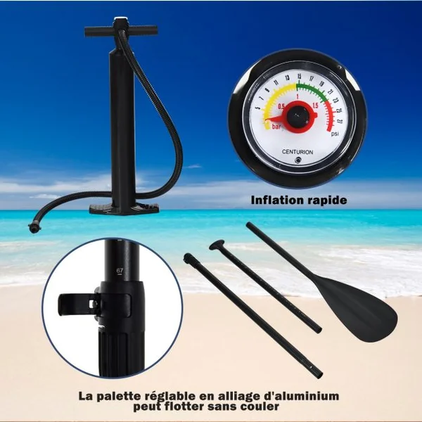 Paddle Stand Up Gonflable en PVC avec Sac de Transport Pagaie Réglable Accessoires 305x76x15 cm Bleu Clair