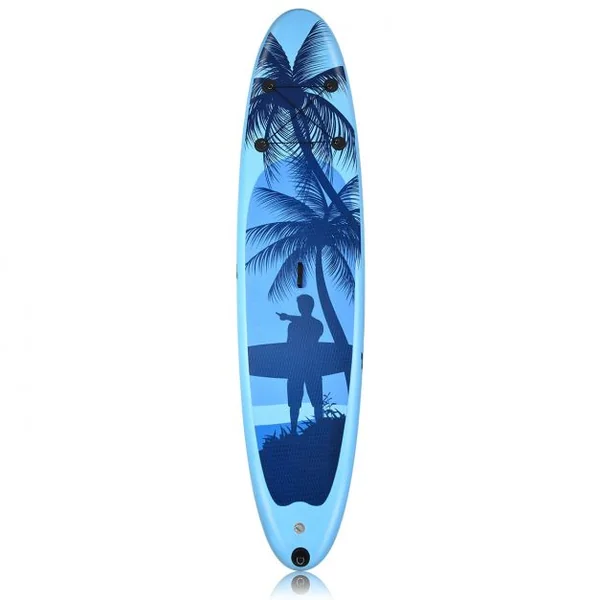 Paddle Stand Up Gonflable en PVC avec Sac de Transport Pagaie Réglable Accessoires 305x76x15 cm Bleu Clair