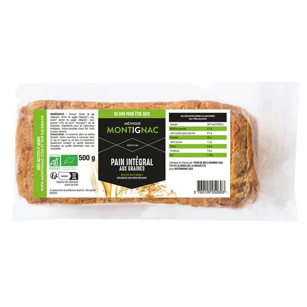 Pain intégral Montignac aux graines tranché 500g