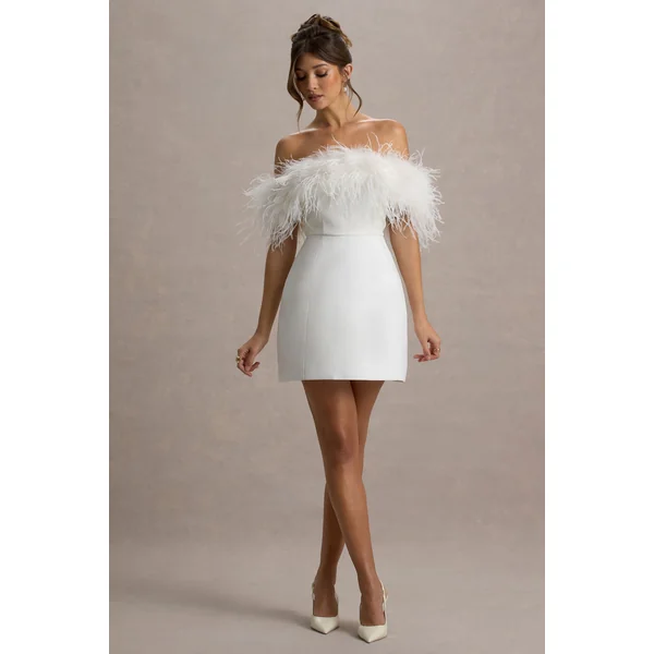 Palace | Mini-Robe Noire Bardot avec Garniture en Plumes