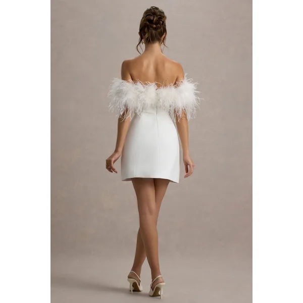 Palace | Mini-Robe Noire Bardot avec Garniture en Plumes