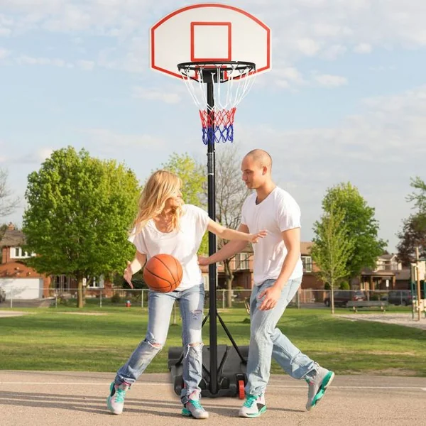 Panier de Basket-ball Portable Hauteur Réglable de 1,78m-2,08m en PE et Cadre en Acier Base 74x55x13cm Remplissable