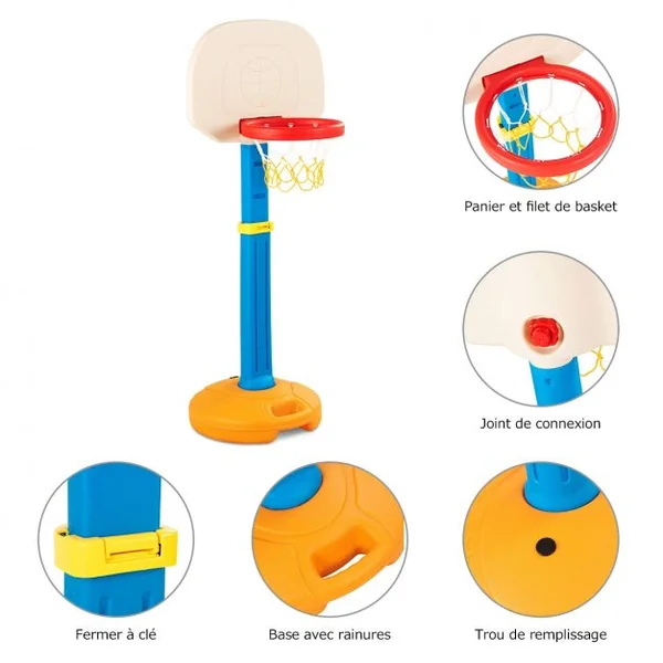 Panier de Basket-ball pour Enfants de 3-7 Ans Hauteur Ajustable 120-160cm pour Intérieur/Extérieur en HDPE Multicolore