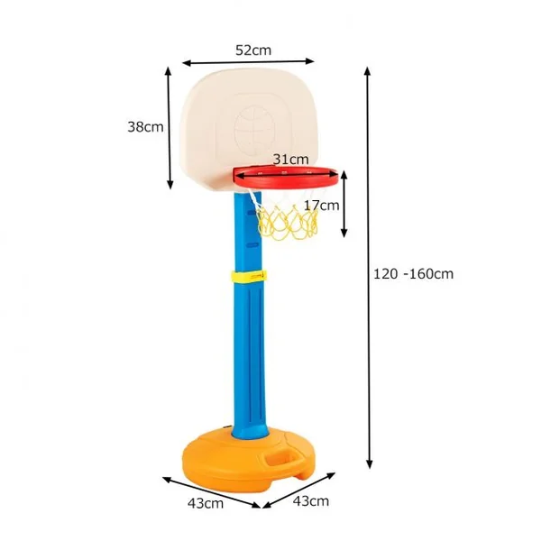 Panier de Basket-ball pour Enfants de 3-7 Ans Hauteur Ajustable 120-160cm pour Intérieur/Extérieur en HDPE Multicolore