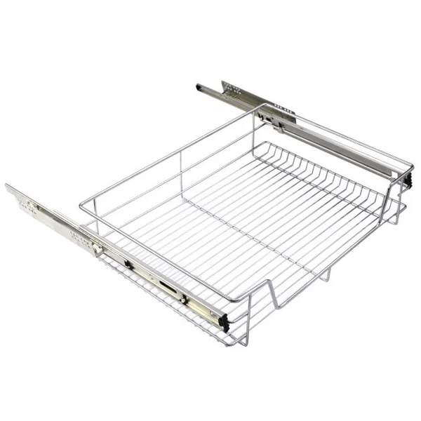 Panier de cuisine Coulissant Tiroir Télescopique pour Placard ou armoire en Métal Chromé charge maxi 16 kg, 49 x 44 x 14 cm (L x P x H)