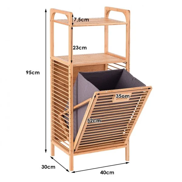 Panier à Linge Inclinable et Imperméable Panier pour Vêtements Sales avec Sac Amovible en Bambou Naturel 40x30x95cm
