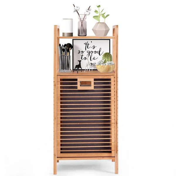 Panier à Linge Inclinable et Imperméable Panier pour Vêtements Sales avec Sac Amovible en Bambou Naturel 40x30x95cm