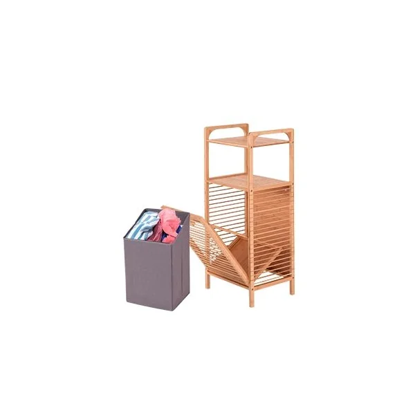 Panier à Linge Inclinable et Imperméable Panier pour Vêtements Sales avec Sac Amovible en Bambou Naturel 40x30x95cm