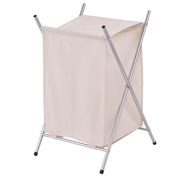 Panier à Linge Sac à Linge Support en Acier et Panier de Rangement en Toile, Capacité 5 kg, 43,5 x 51 x 71 cm, Beige