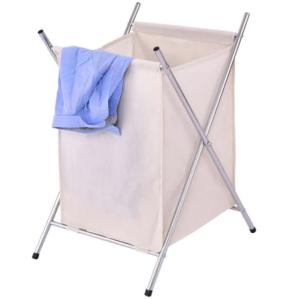 Panier à Linge Sac à Linge Support en Acier et Panier de Rangement en Toile, Capacité 5 kg, 43,5 x 51 x 71 cm, Beige