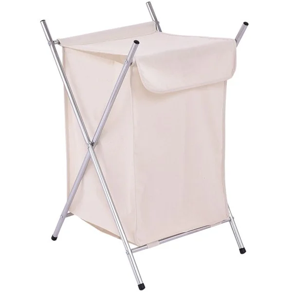 Panier à Linge Sac à Linge Support en Acier et Panier de Rangement en Toile, Capacité 5 kg, 43,5 x 51 x 71 cm, Beige